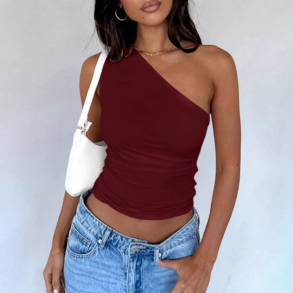 H&M Summer Solid Knit Slim One Shoulder Crop Tank Top
